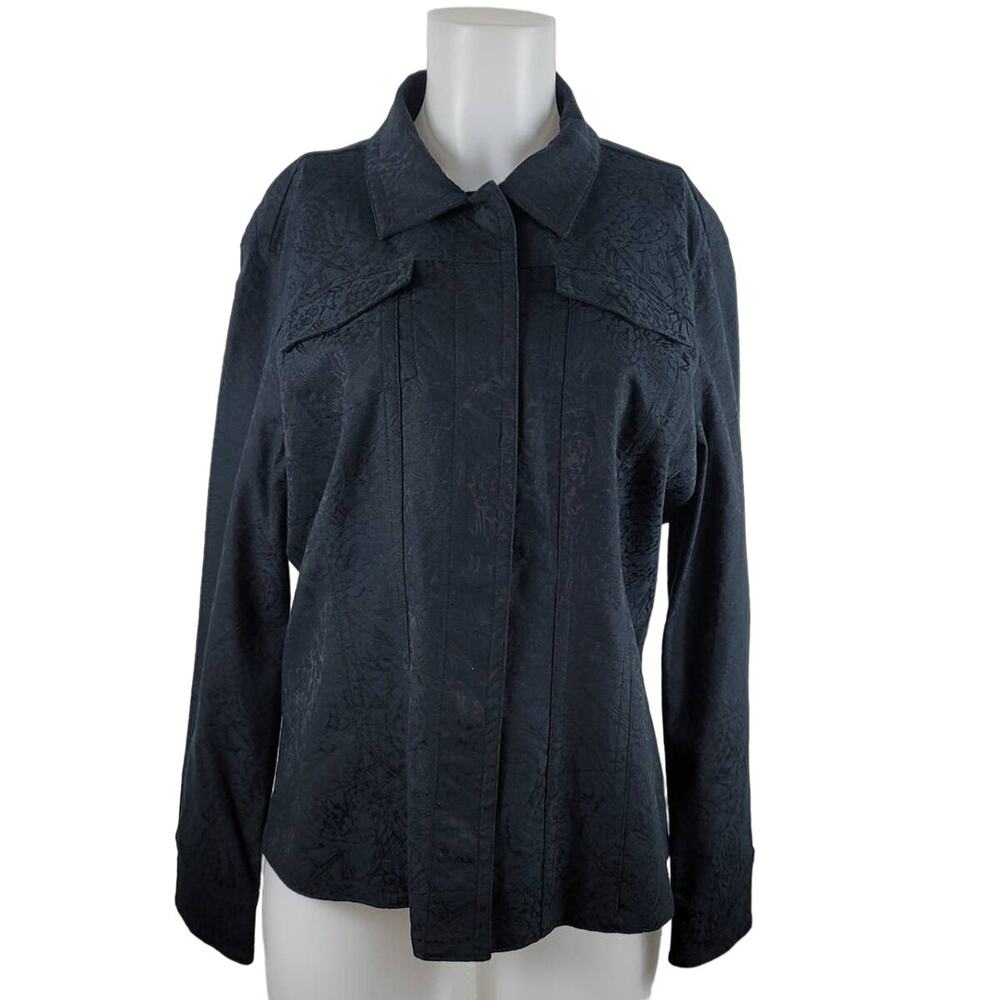 Chico's Black Filigree Design Lightweight Denim Jacket 2/M NWOT